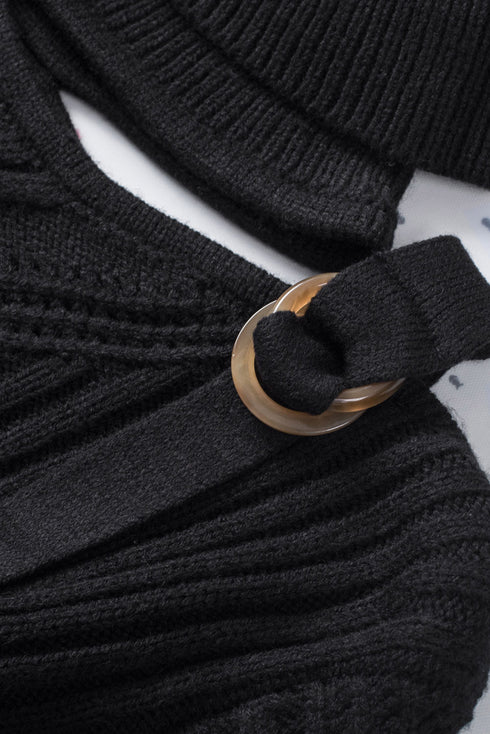 Strapped Cut Out Shoulder Turtleneck Sweater